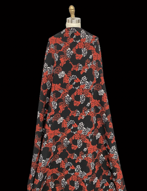 Red/Black/White Printed Wool/Silk. DIOR — Mendel Goldberg Fabrics NYC